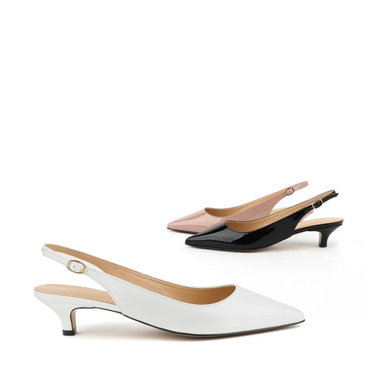 Slingback Kitten Heel Pumps - Leather